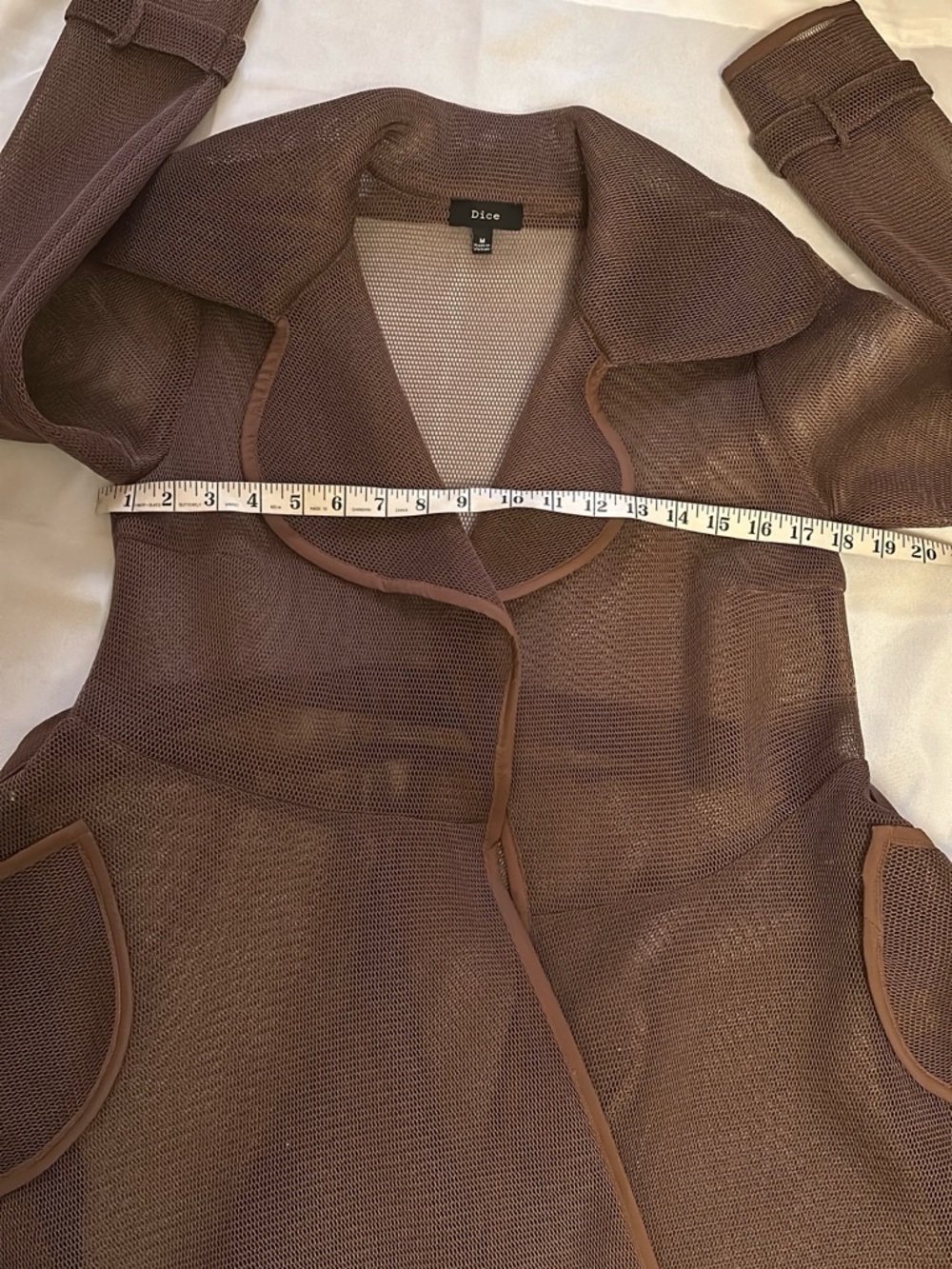Brown Mesh Trench Coat – Belted Open Front Stretch | Women's Size: Medium - Picture 10 of 16